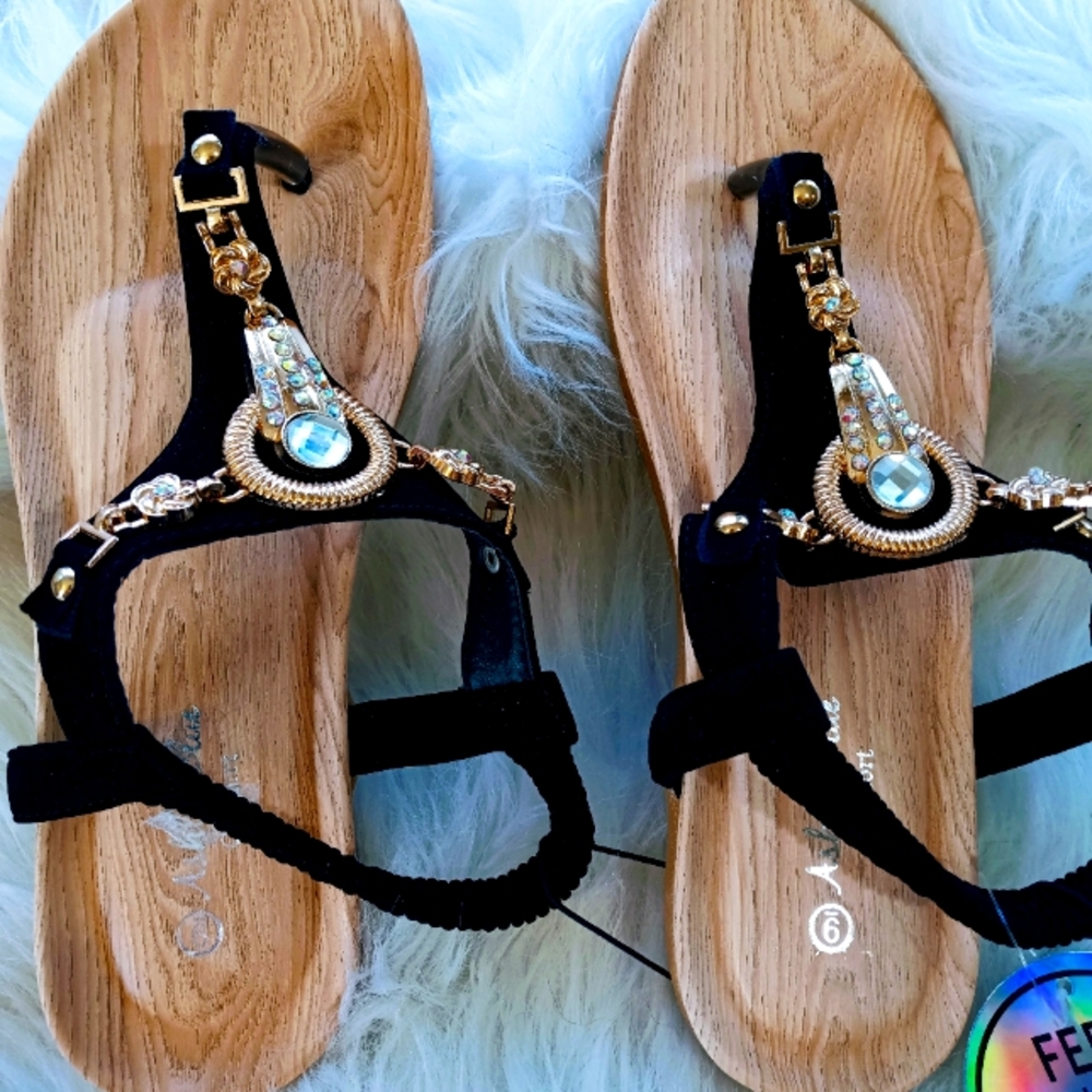 Bejeweled Ashley Blue Comfort Sandals Size 9